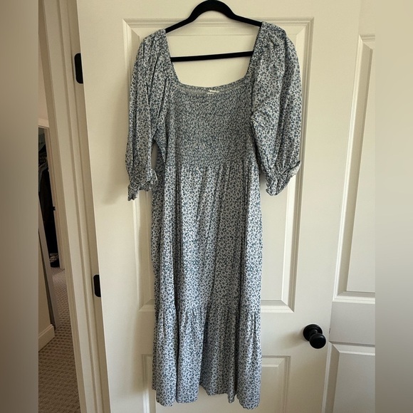 Madewell Lucie Elbow-Sleeve Smocked Midi Dress in Sunflower Field - Picture 5 of 7